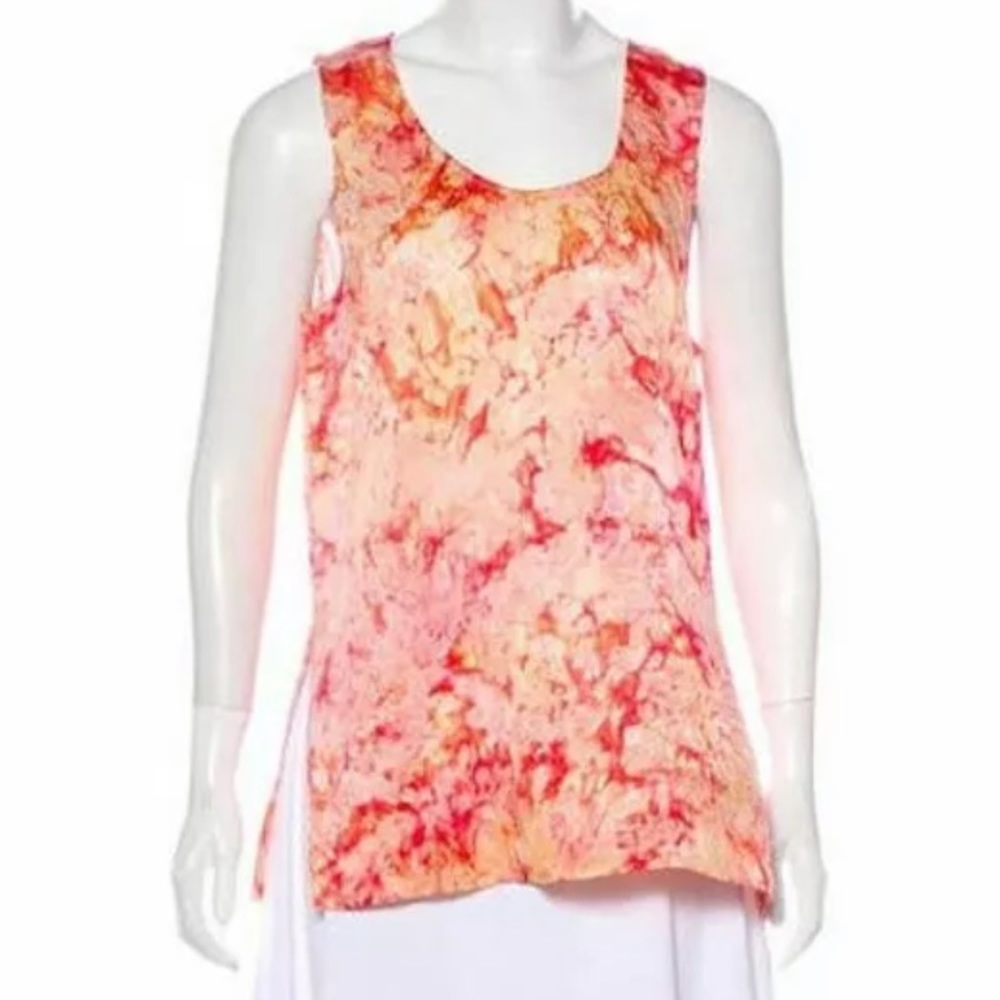 EDUN 100% Silk Tie Dye Organza Tank Top Blouse Luxury 2/XS Pink Orange